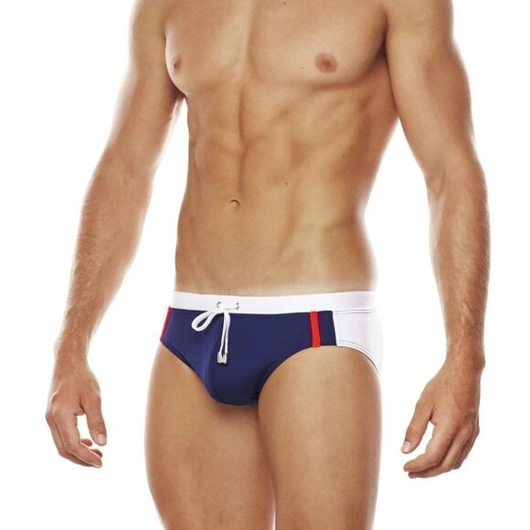 Men's color contrasting outer draw string swim briefs speedo swimwear Size S - Picture 2 of 9